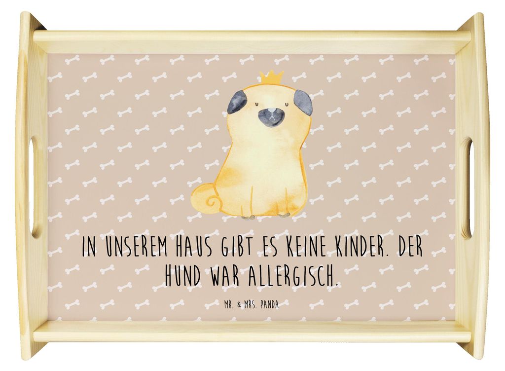 Mr. & Mrs. Panda Tablett Mops Krone - Hundeglück - Geschenk, Hund, Lustig, Haha, Serviertablett, sofatablett, Servier, Sprüche, Königlich, Holzt...