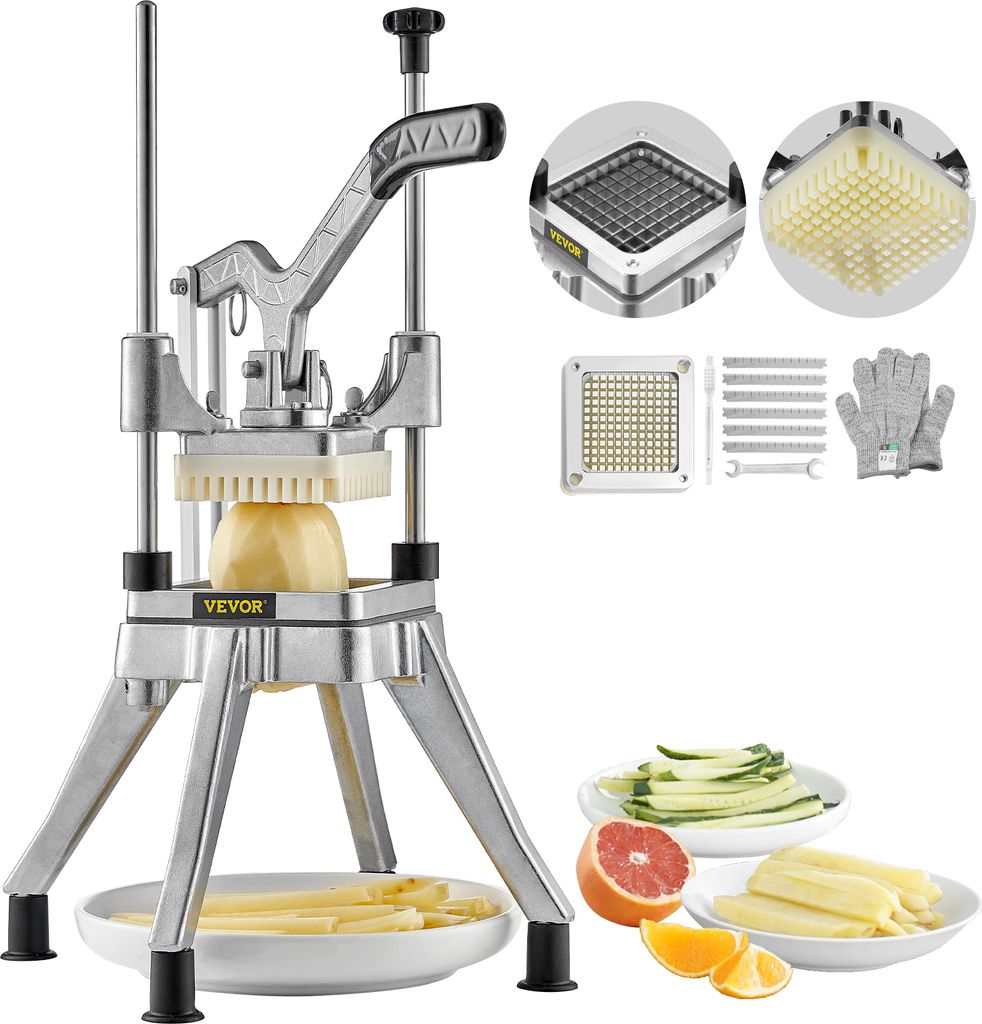 VEVOR Kartoffelschneider Pommes Frites Schneider 1/4 Zoll Frittenschneider Gemüseschneider Kommerzieller Zerkleinerer Obstschneidemaschine mit 2 E...