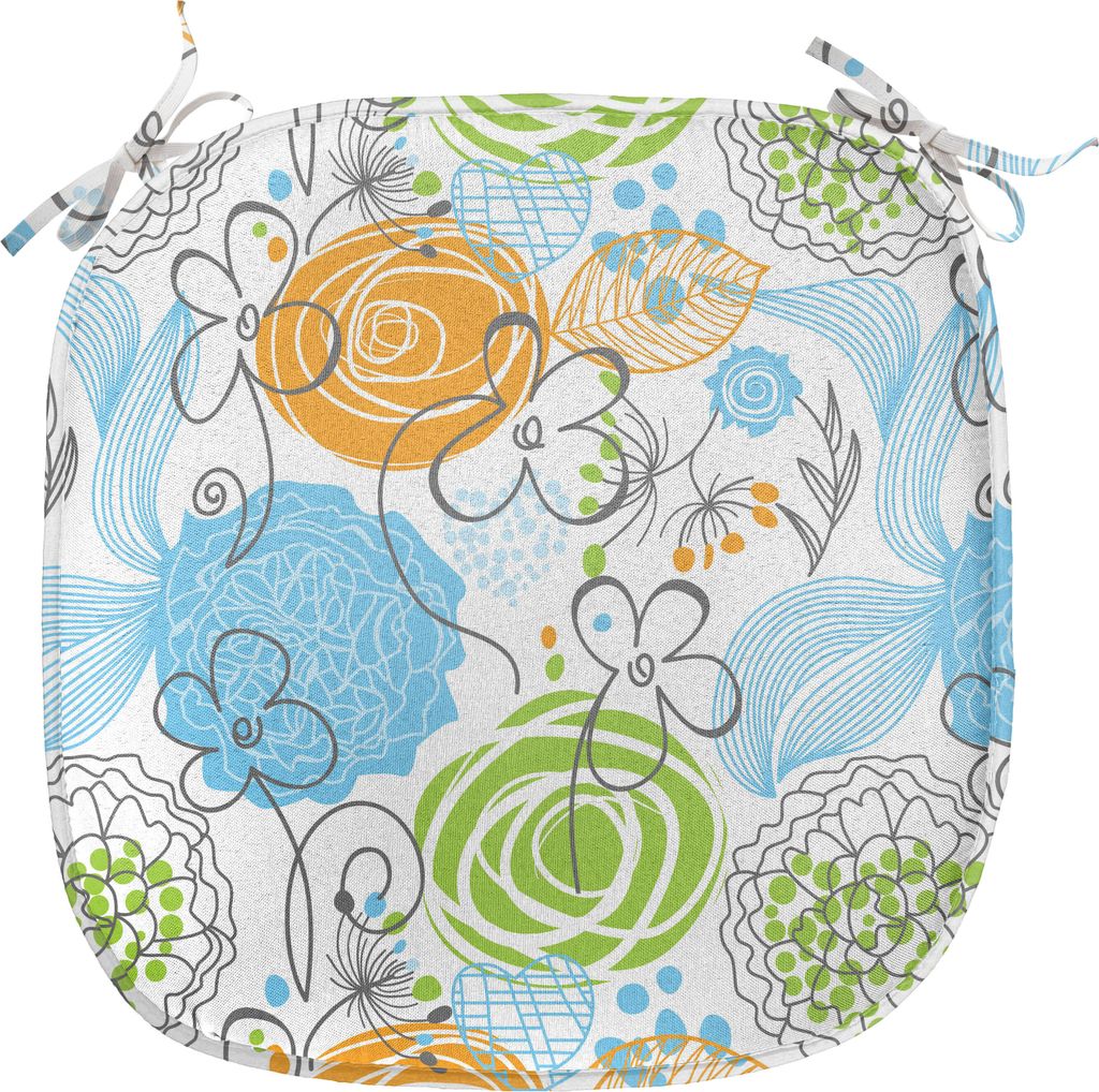 ABAKUHAUS Blumen Polster für Esszimmerstühle, Doodle Blätter und Herzen, Dekoratives wasserfestes Kissen mit Riemen für Küchensitze, 40 cm x 4...