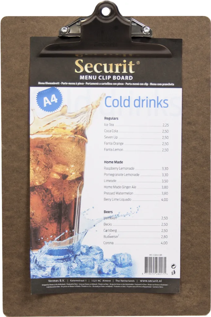 Protège-menu Format Slim à Clip Securit Bois Marron 11,5 x 26,5 cm Pro