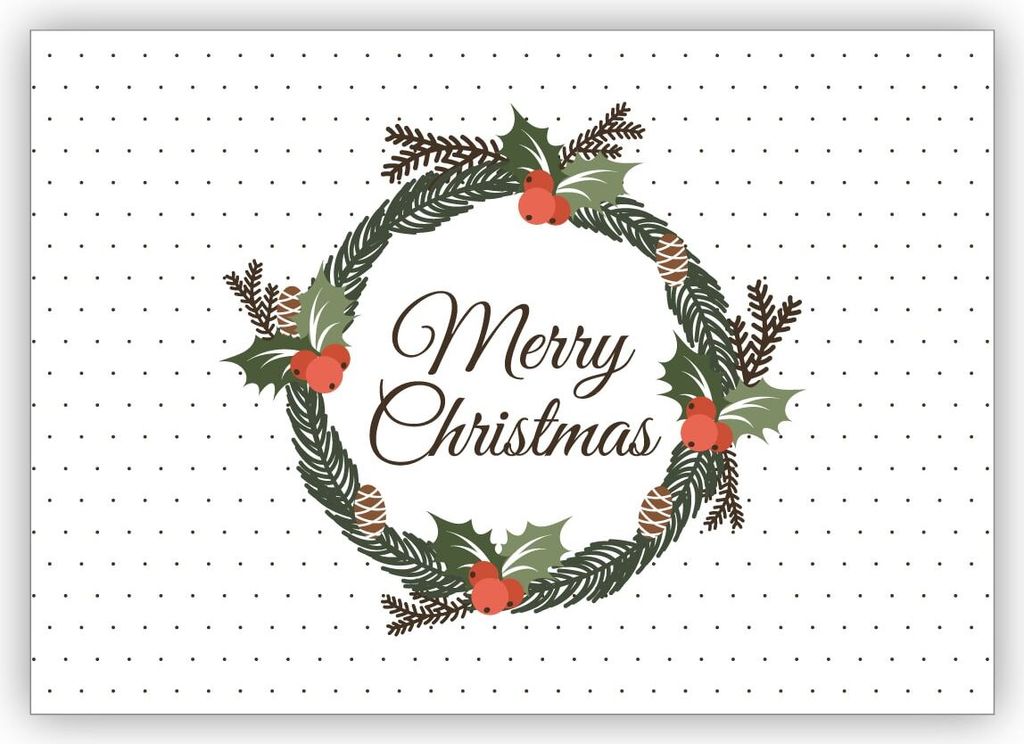 4x Feine klassische Weihnachtskarte mit edlem Kranz auf Pünktchen: Merry Christmas