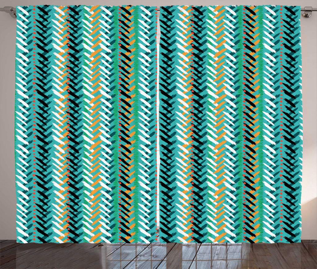 ABAKUHAUS Abstrakt Rustikaler Gardine, Pinselstriche und Punkte, Wohnzimmer Universalband Gardinen mit Schlaufen und Haken, 280 x 225 cm, Dunkle Se...