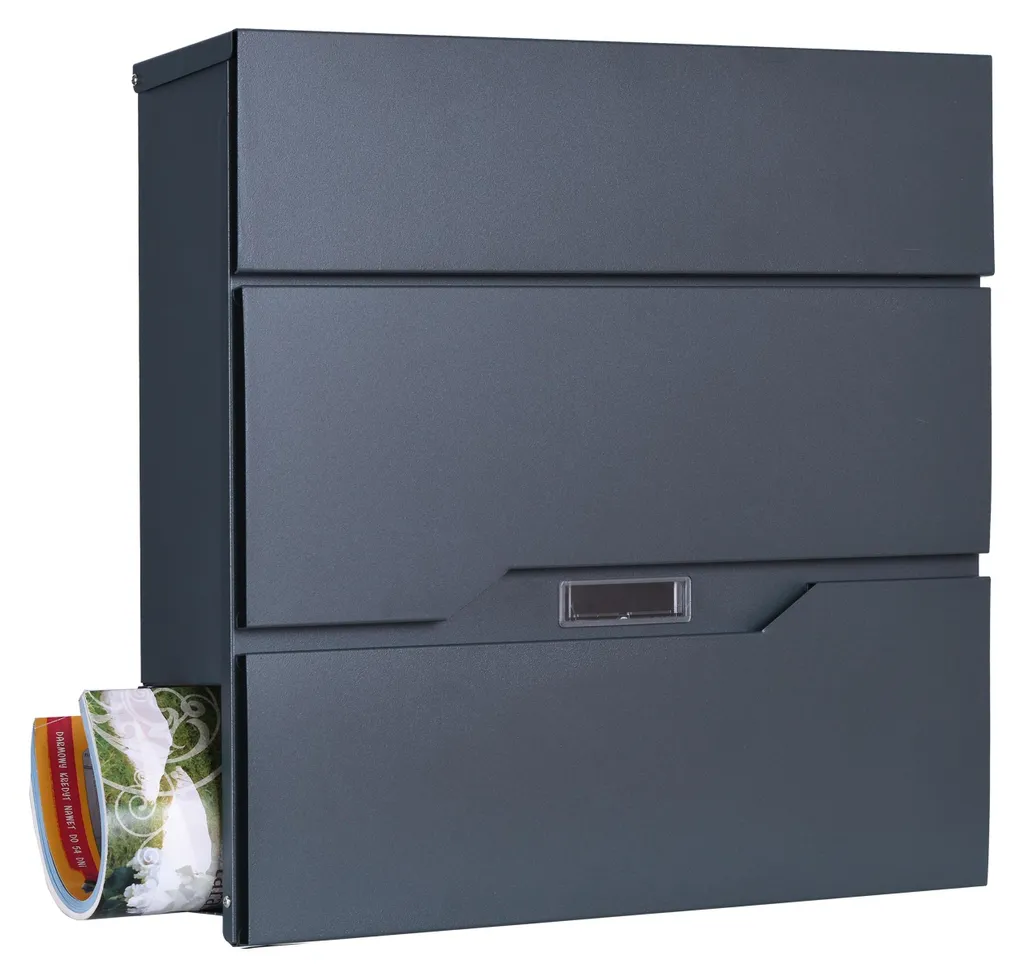 Boîte aux lettres anthracite avec gazetteier large pour courrier et journaux