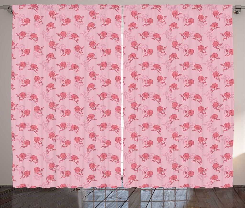 ABAKUHAUS Blumen Rustikaler Vorhang, Romantische Rosen Blatt-Skizze, Wohnzimmer Universalband Gardinen mit Schlaufen und Haken, 280 x 225 cm, Paste...