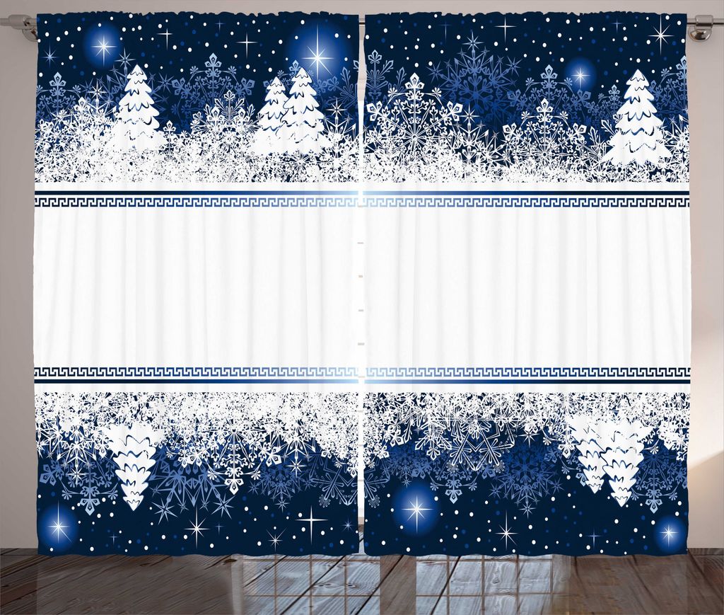 ABAKUHAUS Weihnachten Rustikaler Vorhang, Yule Winter-Border, Wohnzimmer Universalband Gardinen mit Schlaufen und Haken, 280 x 175 cm, Dunkelblau W...