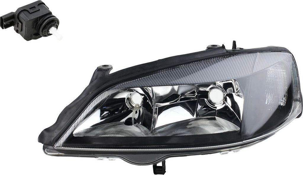 Johns, Scheinwerfer schwarz Front passend für Opel Astra G 98 - 05 Links mit Stellmotor 6207044 5288904AB 90590665 1216289 09194592 09199894 09201950