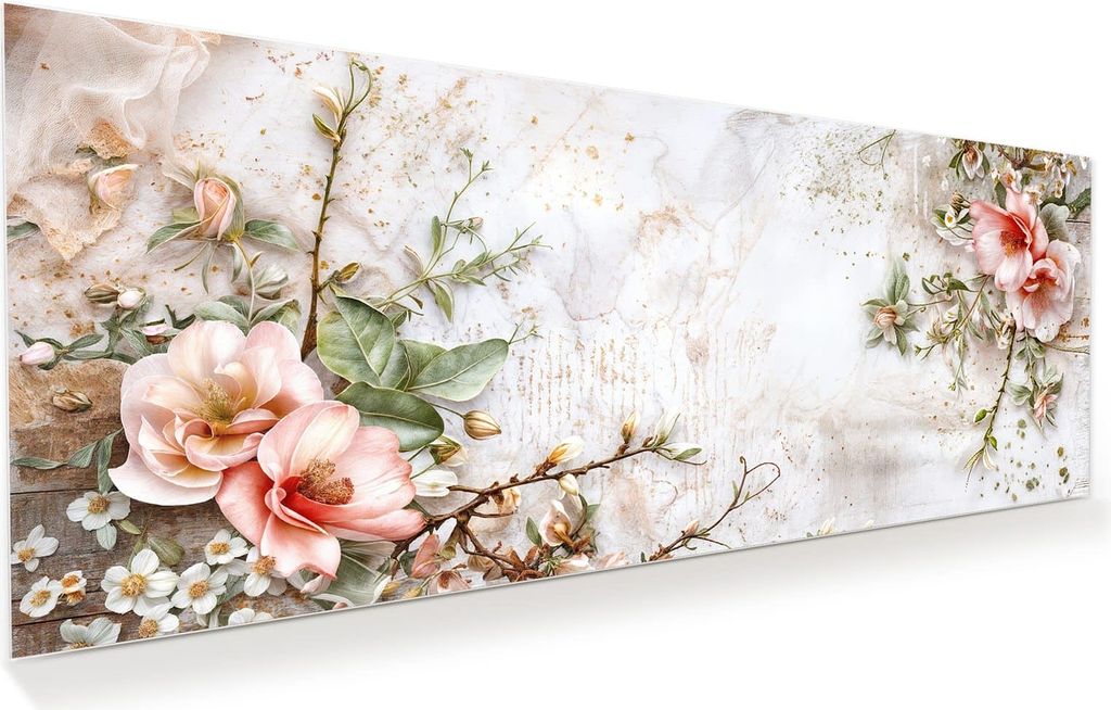 Glasbild 100x40cm in XXL für Wohnzimmer, Schlafzimmer Motiv Blumenarrangement