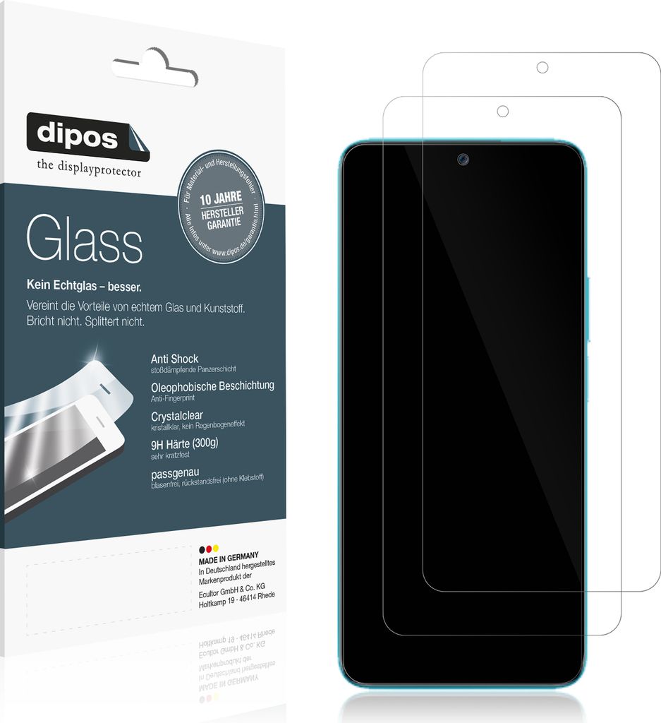 A product package for screen protectors is shown next to a smartphone with screen protectors applied.