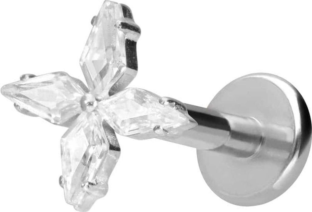 Ohrpiercing, Nasenpiercing Titan Labret mit Innengewinde KRISTALLSTERN Silber Stablänge: 6mm | Stabstärke: 1,6mm