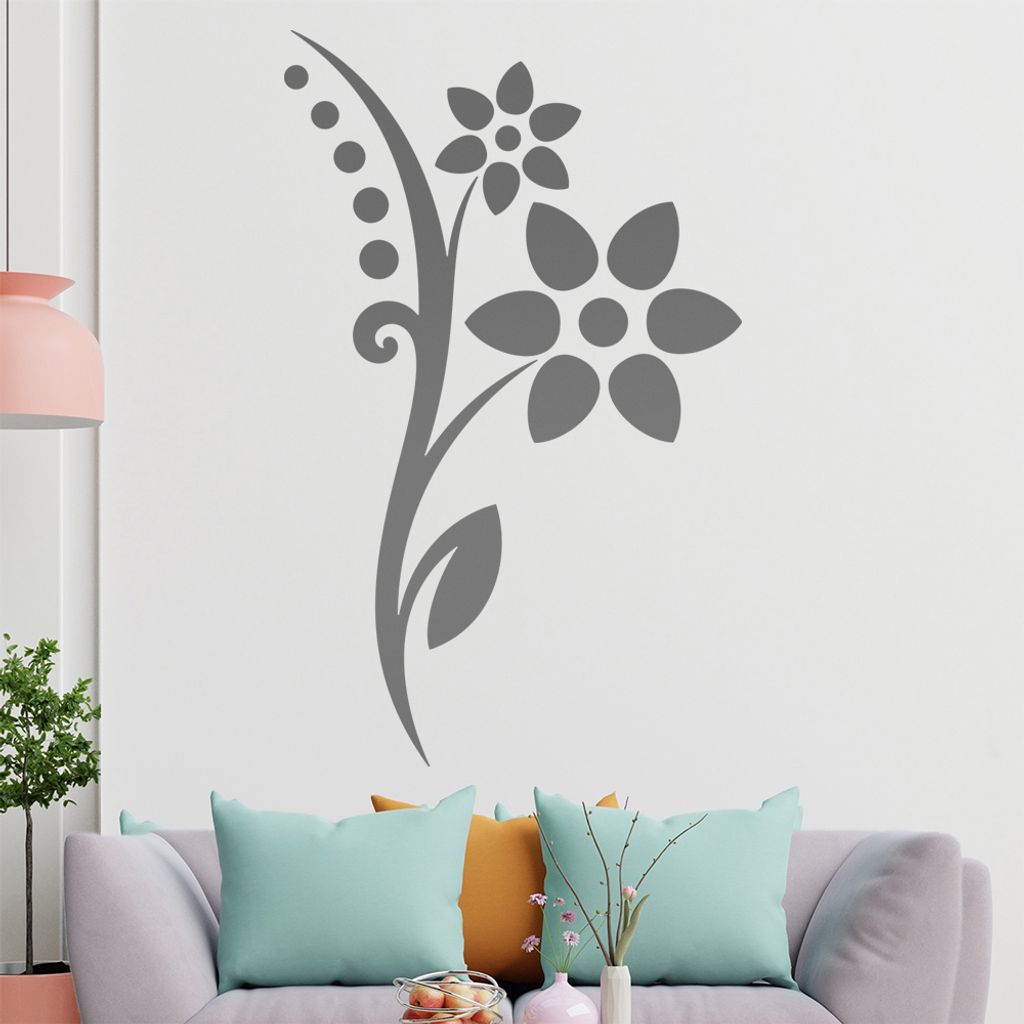 Blume - Punkte Linien Wandtattoo in 6 Größen - Wandaufkleber Wall Sticker - Dekoration, Küche, Wohnzimmer, Schlafzimmer, Badezimmer
