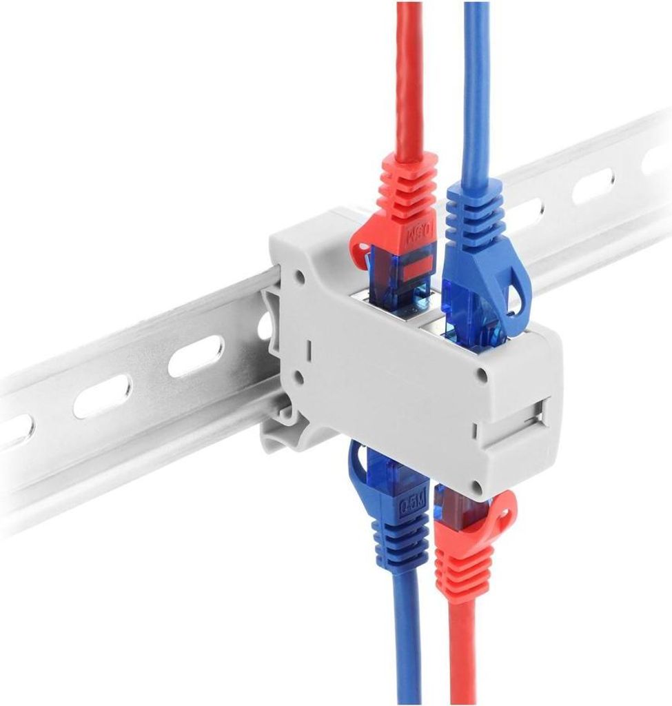 Delock RJ45 Kupplung Cat.6A Dual Buchse zu Buchse fьr Hutschienen Montage grau