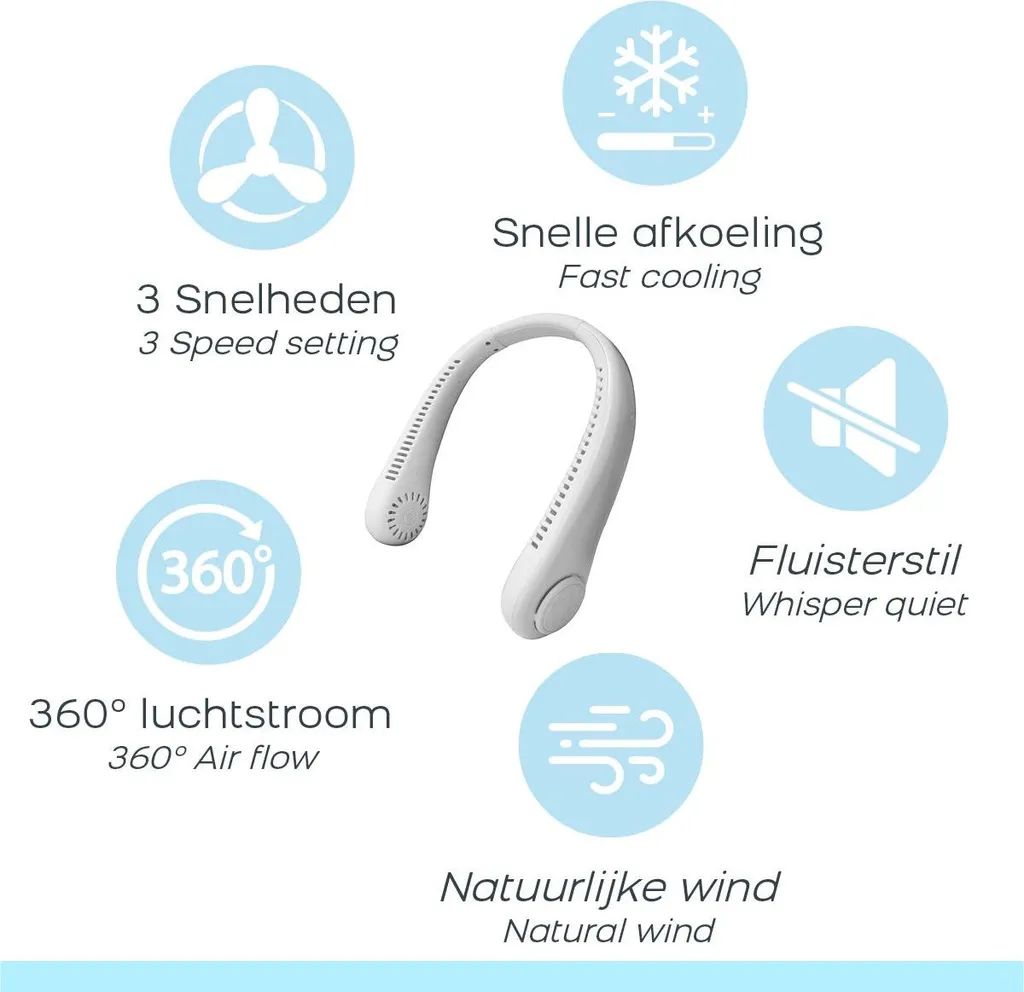 Ventilateur de cou portable USB-C blanc avec 3 vitesses réglables - 4