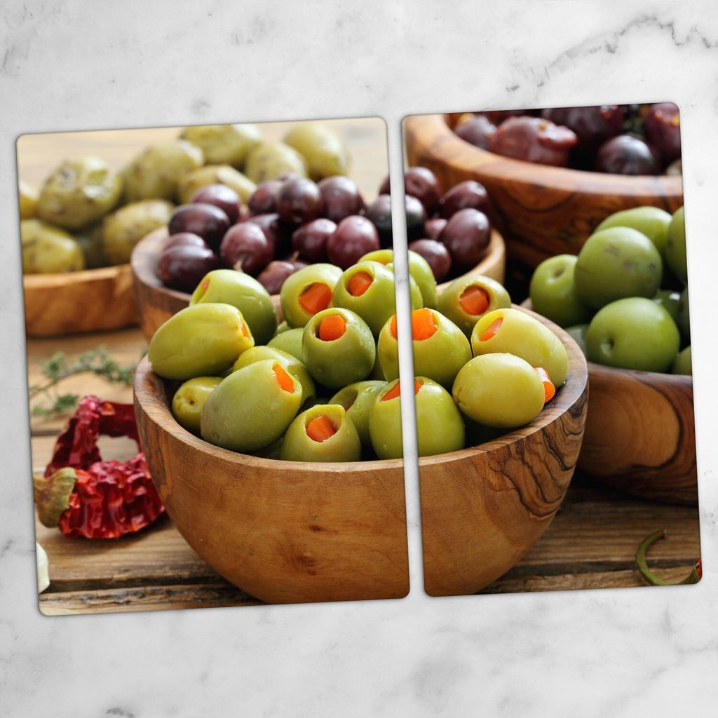 Glas-Herdabdeckplatten Glaskeramikkochfeld-Abdeckung Spritzschutz Glas 70x52 cm Oliven