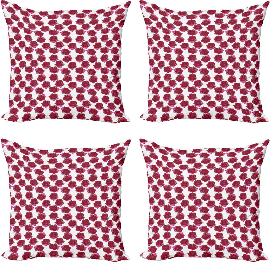 ABAKUHAUS Rosen Kissenbezug Set (4 Stück), Flüchtiges abstraktes Blumenbild, Moderner Doppelseitiger Digitaldruck, 45 cm x 45 cm, Himbeerrosa