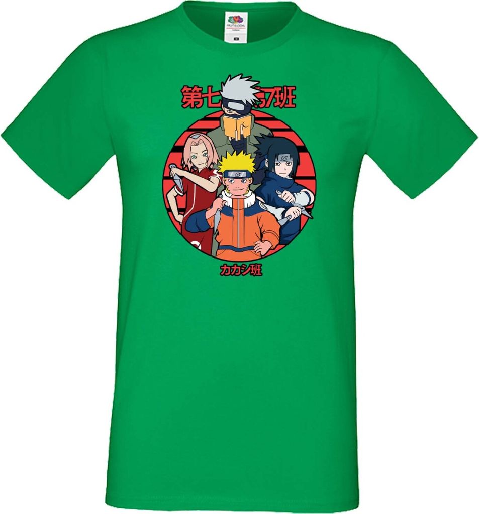 Herren T-Shirt Japan Manga Animation Comics Naruto Team 7 01 Var-031 Team Members, Man XL / Grün