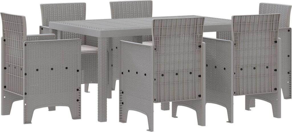 Möbel 7-teiliges Garten Essbereich mit Kissen Hellgrau Poly Rattan - Gartentische 3378569