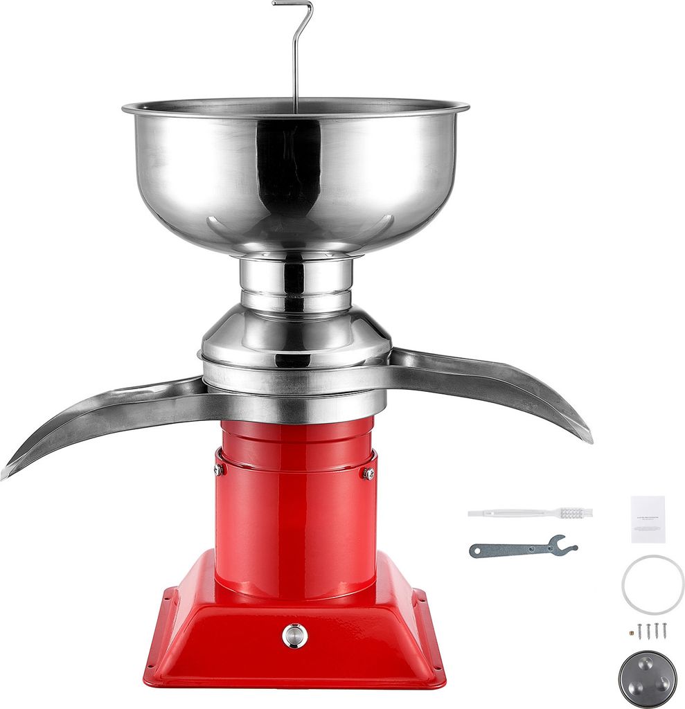 A red and silver electric milk cream separator is shown against a white background.