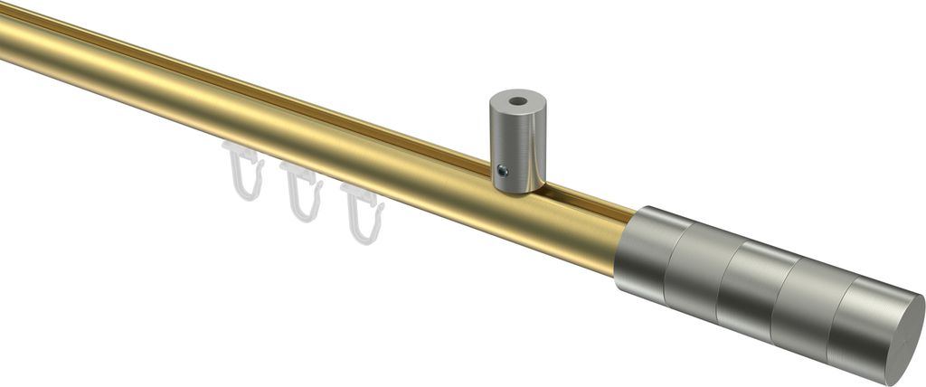 Interdeco Innenlaufstange / Gardinenstange mit Innenlauf Messing-Optik / Edelstahl-Optik, Typ Sonius Mavell (Zylinder Bicolor) Deckenmontage, 20 mm...