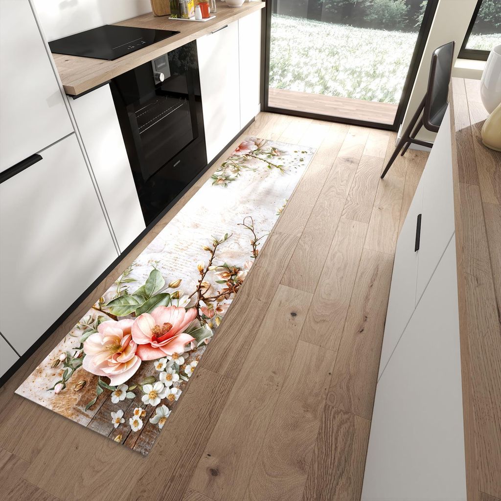 Küchenteppich 60x240cm rutschfest & abwischbar PVC Läufer - Warme Blumenarrangement