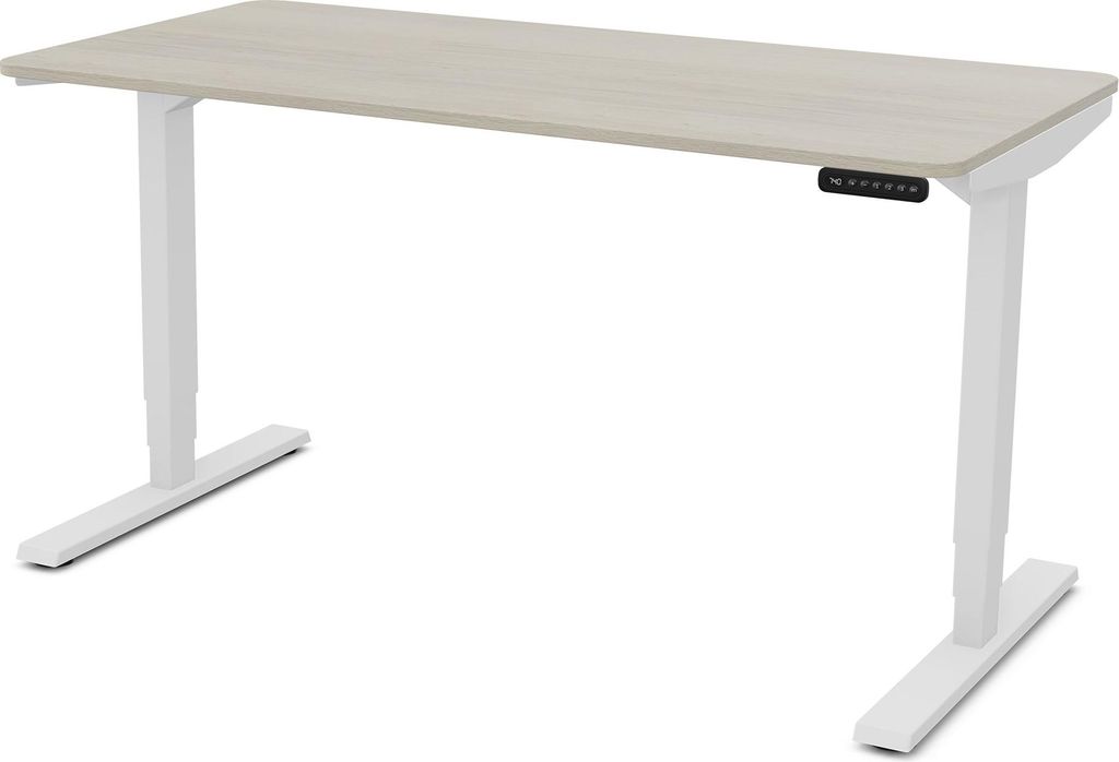 ASSMANN Elektrisch höhenverstellbarer Schreibtisch Y-Line Curved Eiche Polar Weiß, 120x70cm, Memoryfunktion, 2-fach-Motorik