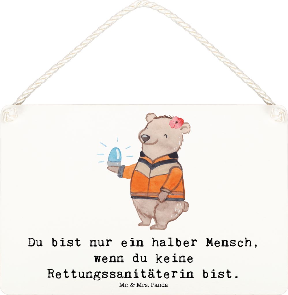 Mr. & Mrs. Panda Schild Rettungssanitäterin Herz DIN A6 - Weiß - Geschenk, Türschild, holzbild, Deko Wandbild, Holzschild, Holz