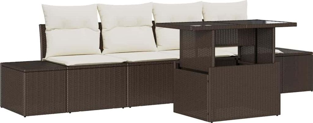 vidaXL Garten-Sofa-Set mit Kissen mit Speicher 5 pcs Braun und Creme