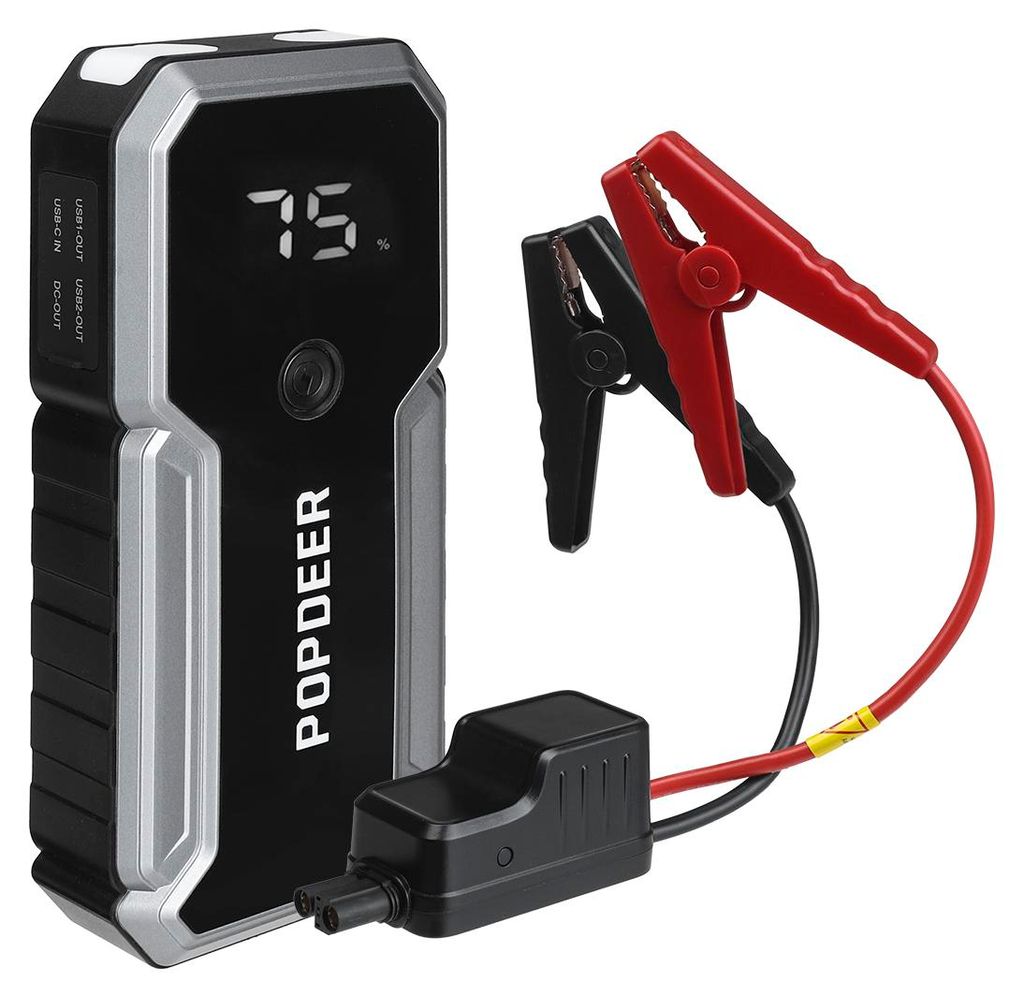 POPDEER PD-J02 Starthilfe 3000A, 23800mAh Powerbank, Auto Jump Starter mit QC3.0 Schnellladung, LED Taschenlampe, tragbar, Schwarz