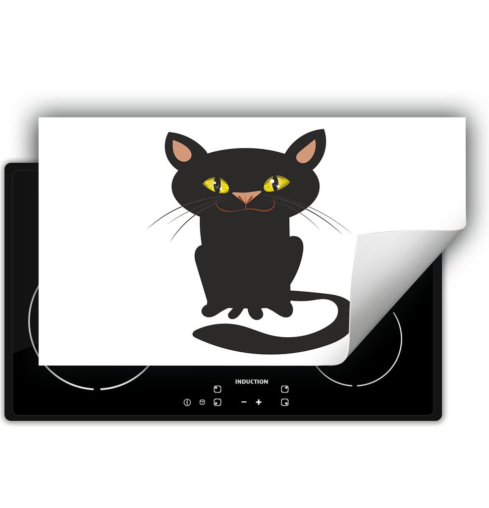 DarHaus Herdabdeckplatte 90x52 cm Anti Rutsch Matte Aufrollbar, weiß - Katze
