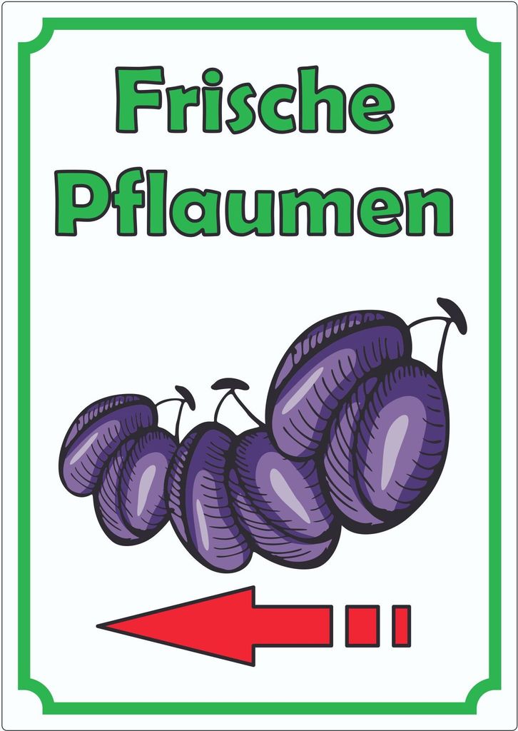 Frische Pflaumen Aufkleber Hochkant mit Pfeil links A2 (420x594mm)