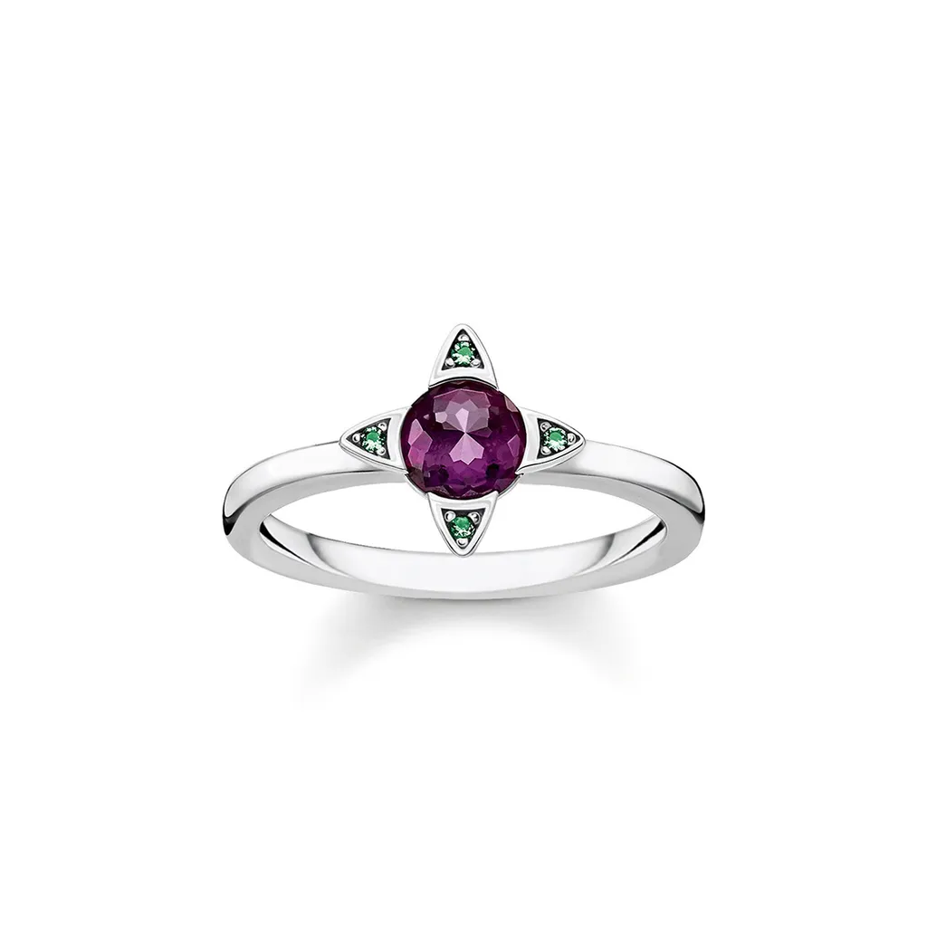 Thomas Sabo Anello Donna Argento 925 Con Pietra Sfaccettata - Anello Impilabile Geometrico, Taglia 54, Design Alla Moda E Femminile