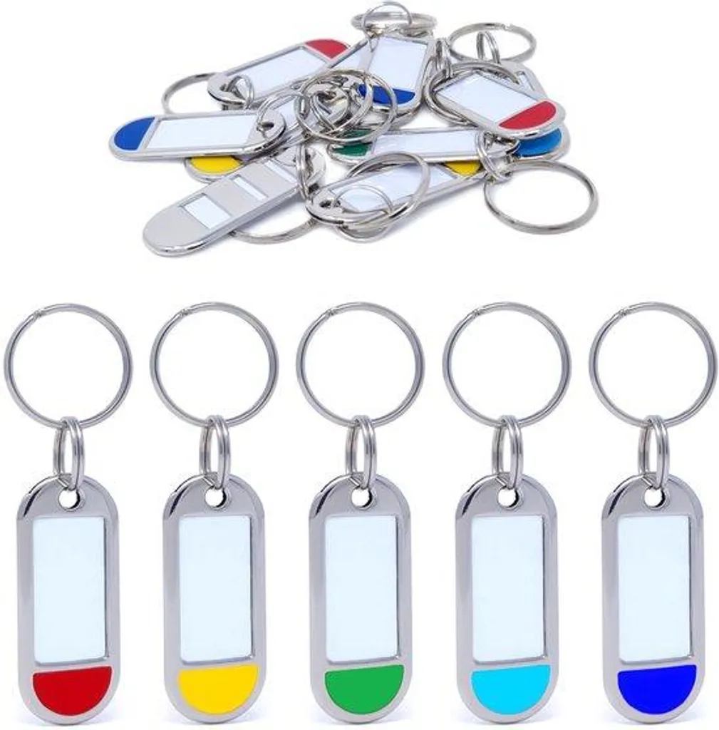 Porte-clés métalliques avec étiquettes x10 - Anneaux robustes 5 couleurs
