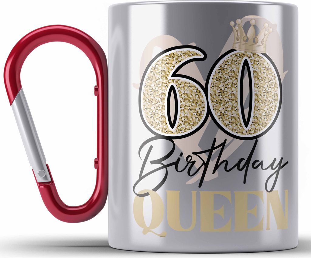 Trendation - 60. Geburtstag Edelstahl Tasse Karabiner Frau Geschenk 60er Geschenkidee 60 Mutter Frauen Lustig Geschenke Deko Lustig (Rot)