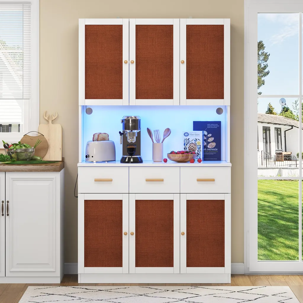 Meuble de cuisine pour micro-ondes et café, armoire haute blanche 182 cm