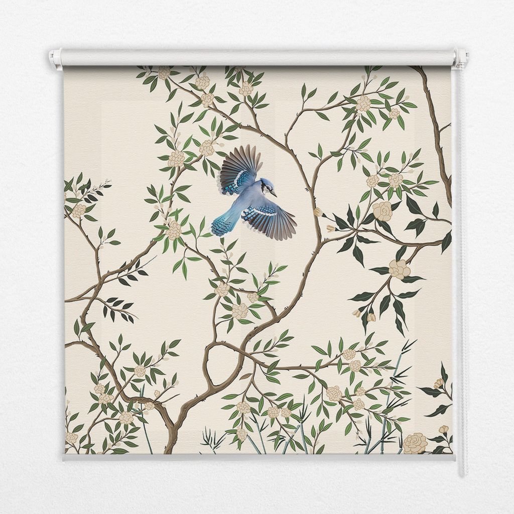Seitenzug-Rollo Fensterrollo Jalousie - Lichtdurchlässig Springrollos - 60x140 cm - Vögel auf einem Baum