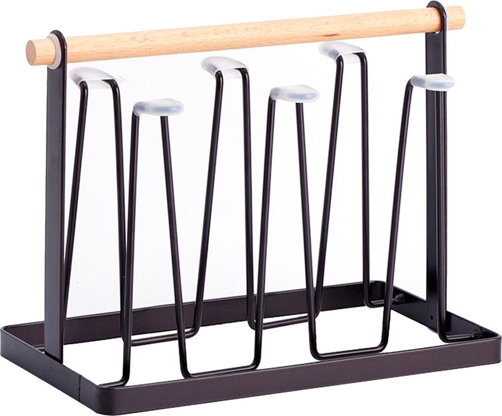 Tassentrockner, 6 Haken, Holzgriff, galvanisiertes Eisenkunstwerk, platzsparend, 13 x 23,5 x 18,5 cm, Tassen-Organizer für das Home Office