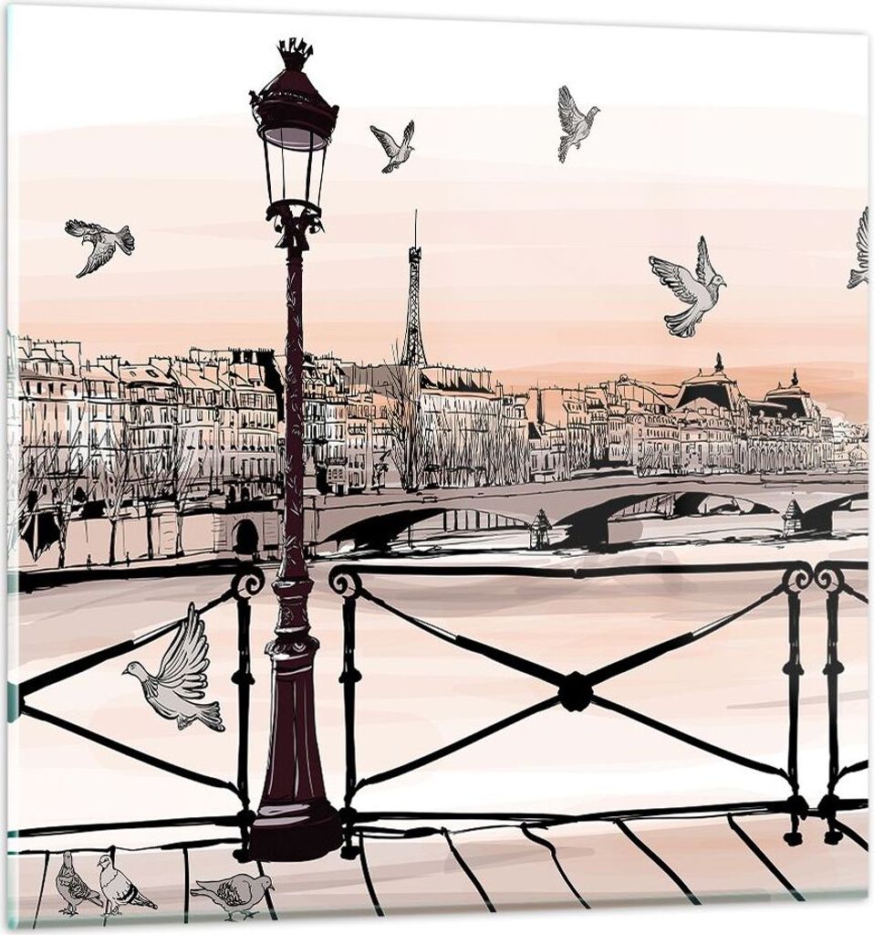 Bilder auf glas - frankreich Taube Grafiken Illustration - 50x50cm - Glasbilder - Wandbilder - Kunstdruck - Wanddekoration aus Glas - Glas Bilder -...