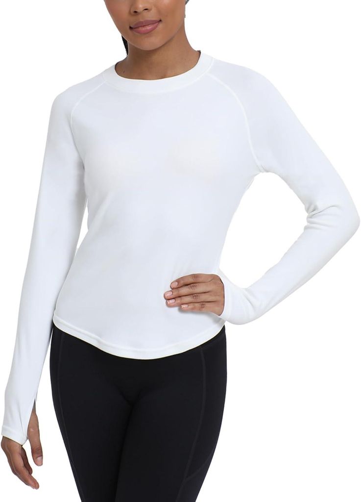 Damen Thermoaktiv-T-Shirt Langarm mit Daumenöffnungen Weiß XXL