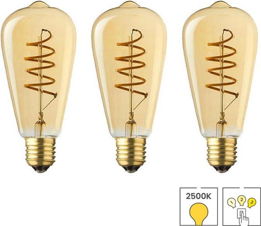 3-er Set LED-Lampen E27 | 3-stufig dimmbar | 4 Watt | 2500K warmweiß | Edison | Filament | Lybardo