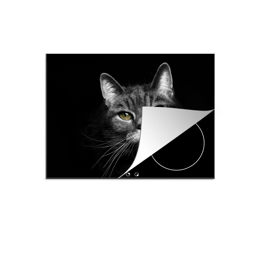 KitchenYeah Herdabdeckplatte Haustiere - Katze - Tiere - Schwarz - Weiß , 75x52cm, Küche Deko, Glaskeramikkochfeld Herdabdeckung, Abdeckplatte ...