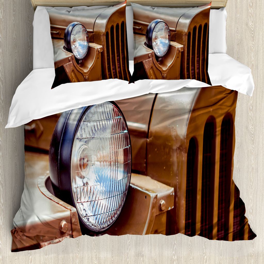 ABAKUHAUS Vintage Trucks Bettbezug Set für Einzelbetten, Antique Automotive, Milbensicher Allergiker geeignet mit Kissenbezug, 200 cm x 200 cm - 8...