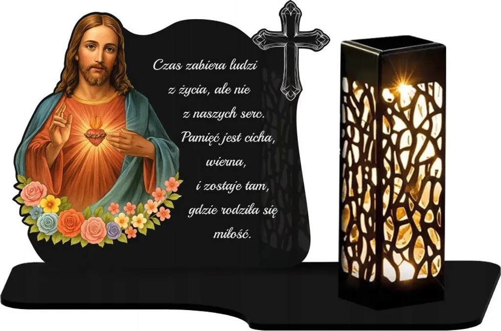 Bougie Solaire pour Tombe avec Statue Jésus : Luminaire de Souvenir
