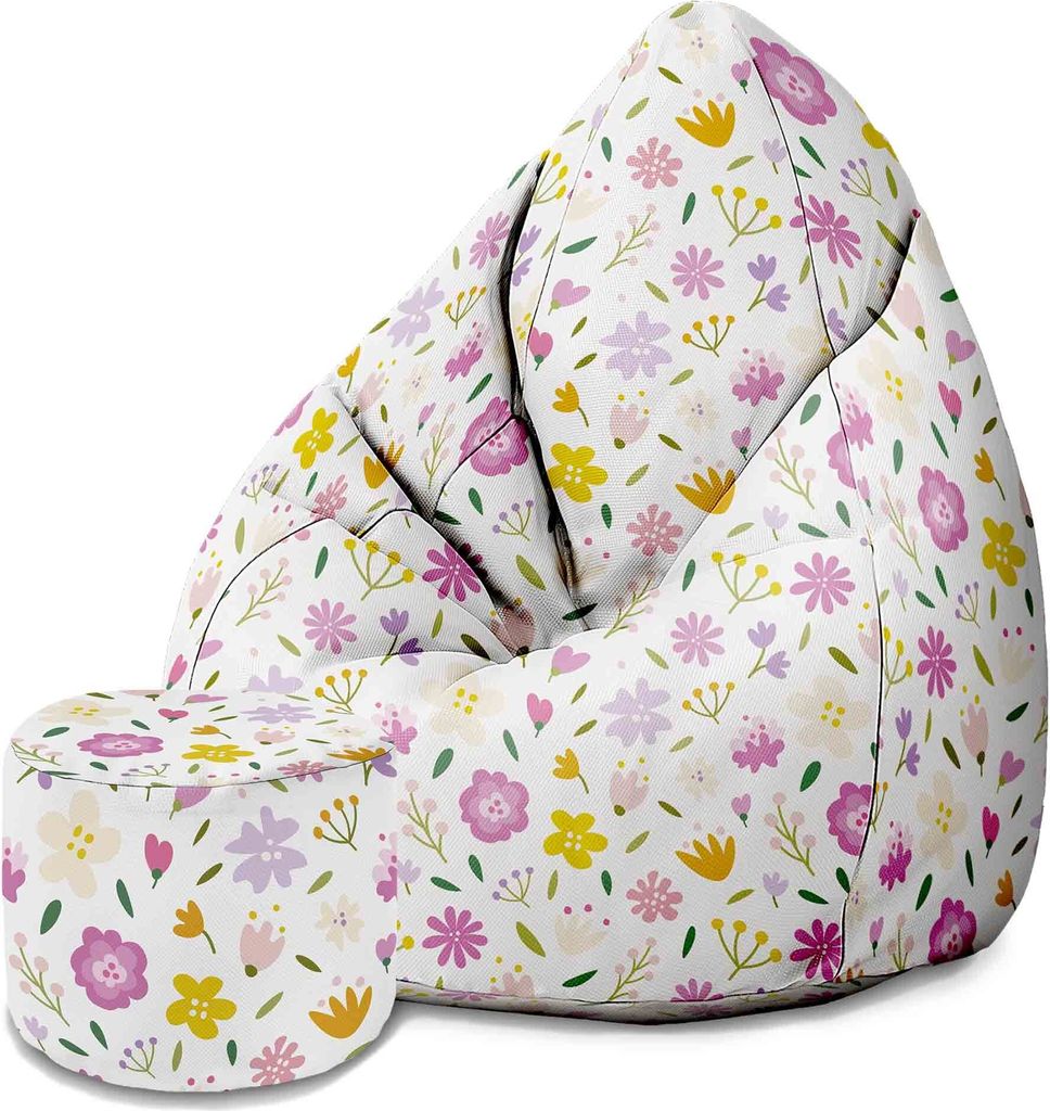 Dreamroots Bean Bag 80x80x120cm Sitzsack mit Lehne und Hocker und Bezug Sitzkissen Boden Sack Bubibag Sitzsack Multicolored Flowers