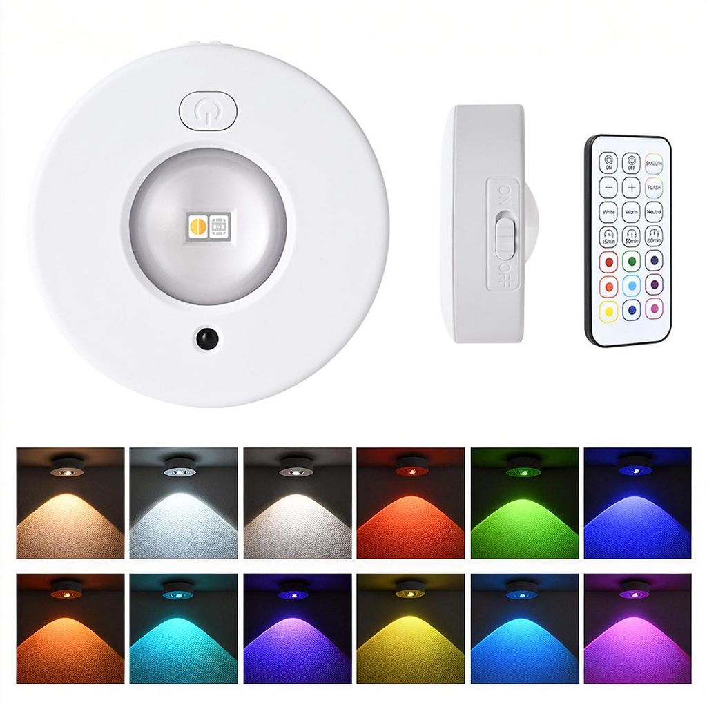 Wiederaufladbare LED-Spots für Schrankbeleuchtung, Kabellose Unterbauleuchten mit Fernbedienung und Farbwechsel, Magnetisch und dimmbar