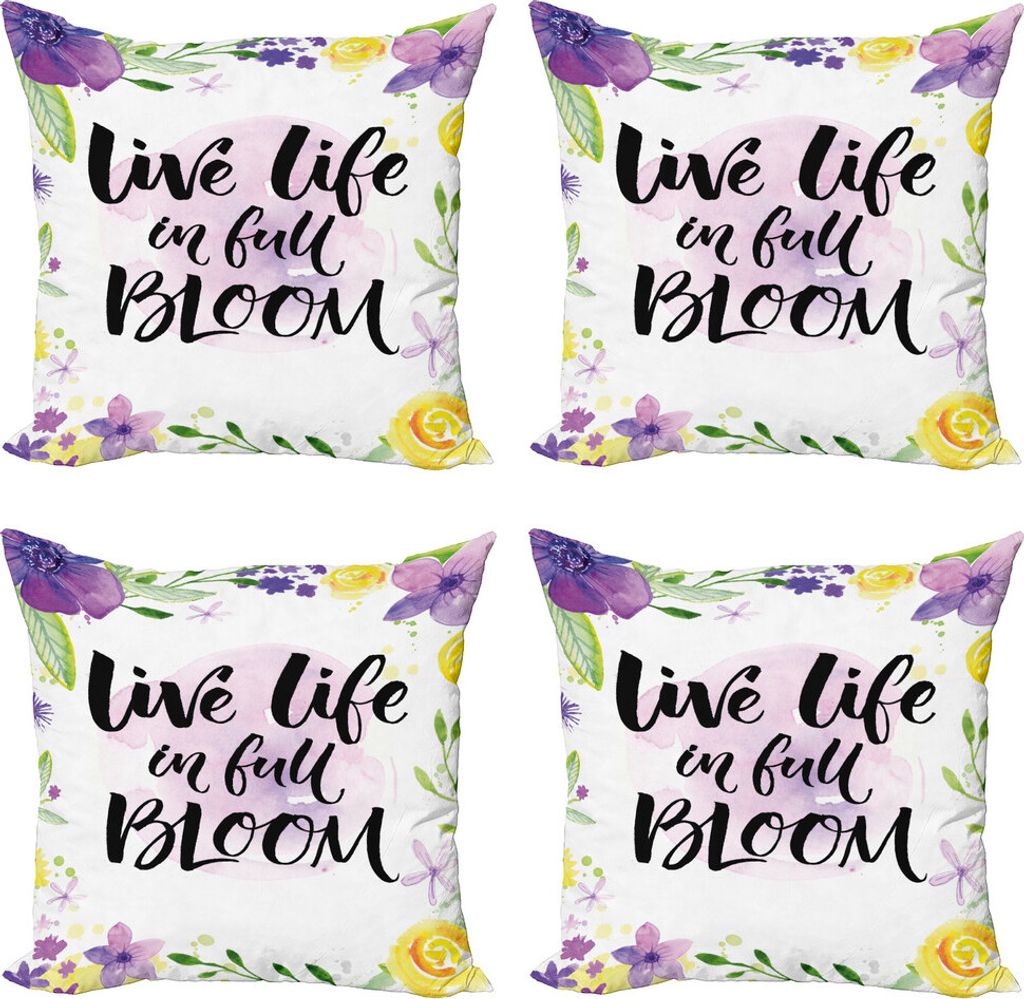 ABAKUHAUS Lebensstil Kissenbezug Set (4 Stück), Floral Veilchen Bloom, Moderner Doppelseitiger Digitaldruck, 40 cm x 40 cm, Lila und Gelb