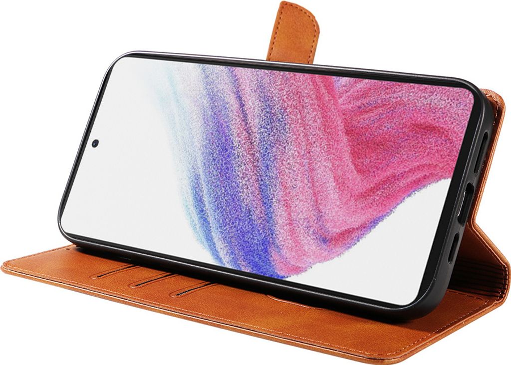 Geschikt voor Samsung Galaxy A53 5G Telefoonhoesje Kunstleer met Magnetisch lipje en Pasjeshouder Book Case met Klepje - Bruin - Smartphonica