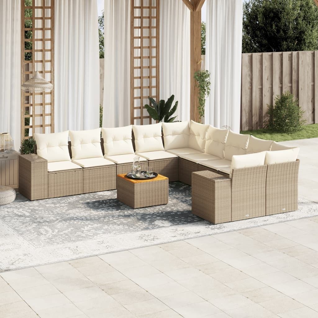 11-tlg. Garten-Sofagarnitur - mit Kissen Beige Poly Rattan - Gartenmöbelset 3225638