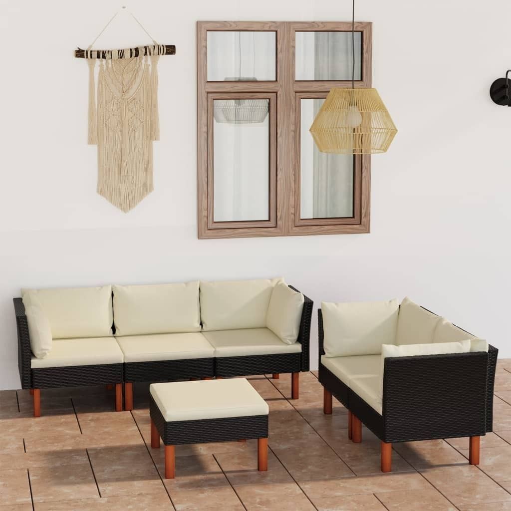 Möbel 6-tlg. Garten-Lounge-Set mit Kissen Poly Rattan Schwarz - Balkonmöbel 3059738