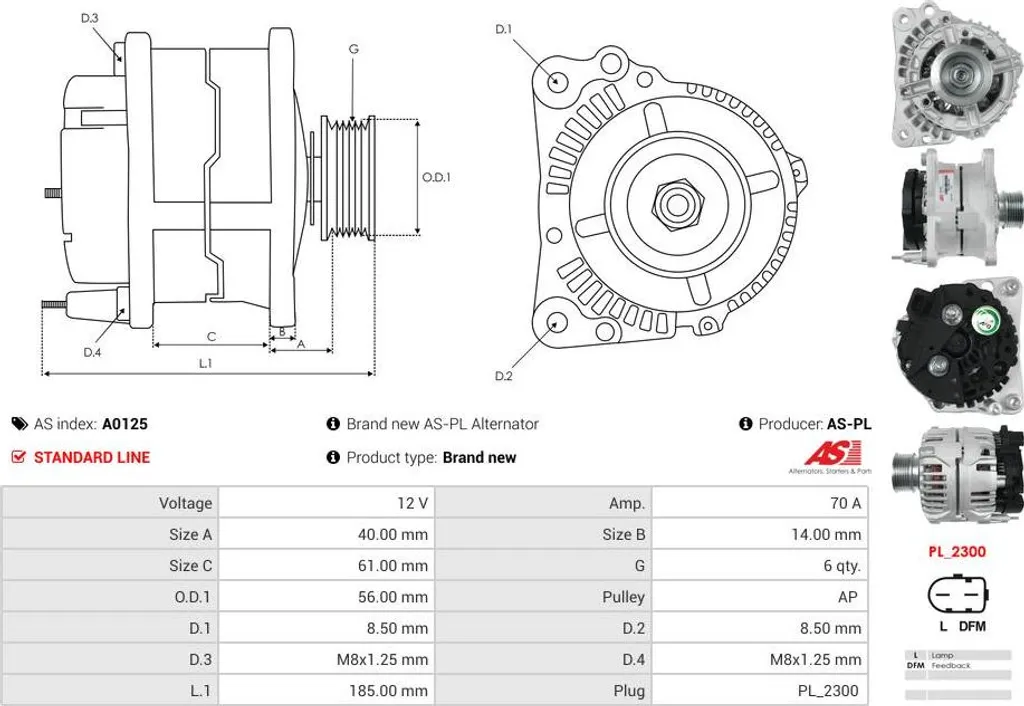 Alternateur pour VW Golf 4 Bora et Passat Audi A3 A4 120A 14V Neuf