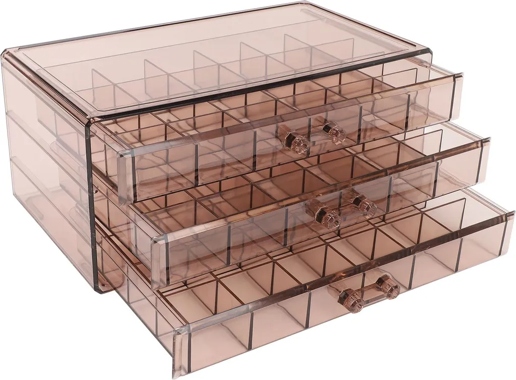 Boîte à bijoux transparente marron foncé avec 72 compartiments bijoux