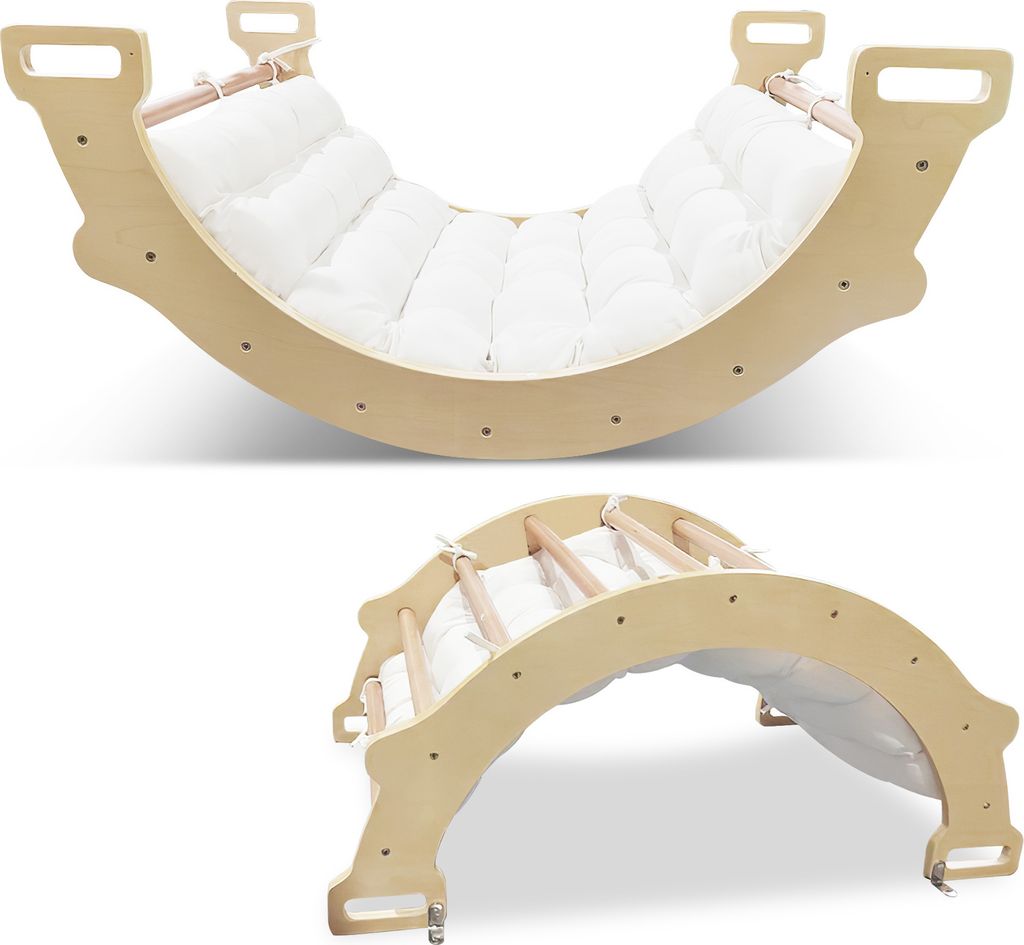 COSTWAY 2 in 1 Kletterbogen mit weichem Kissen, Klettergerüste für Kinder Kleinkinder, Bogenwippe aus Holz, Spielbogen für Drinnen und Draußen